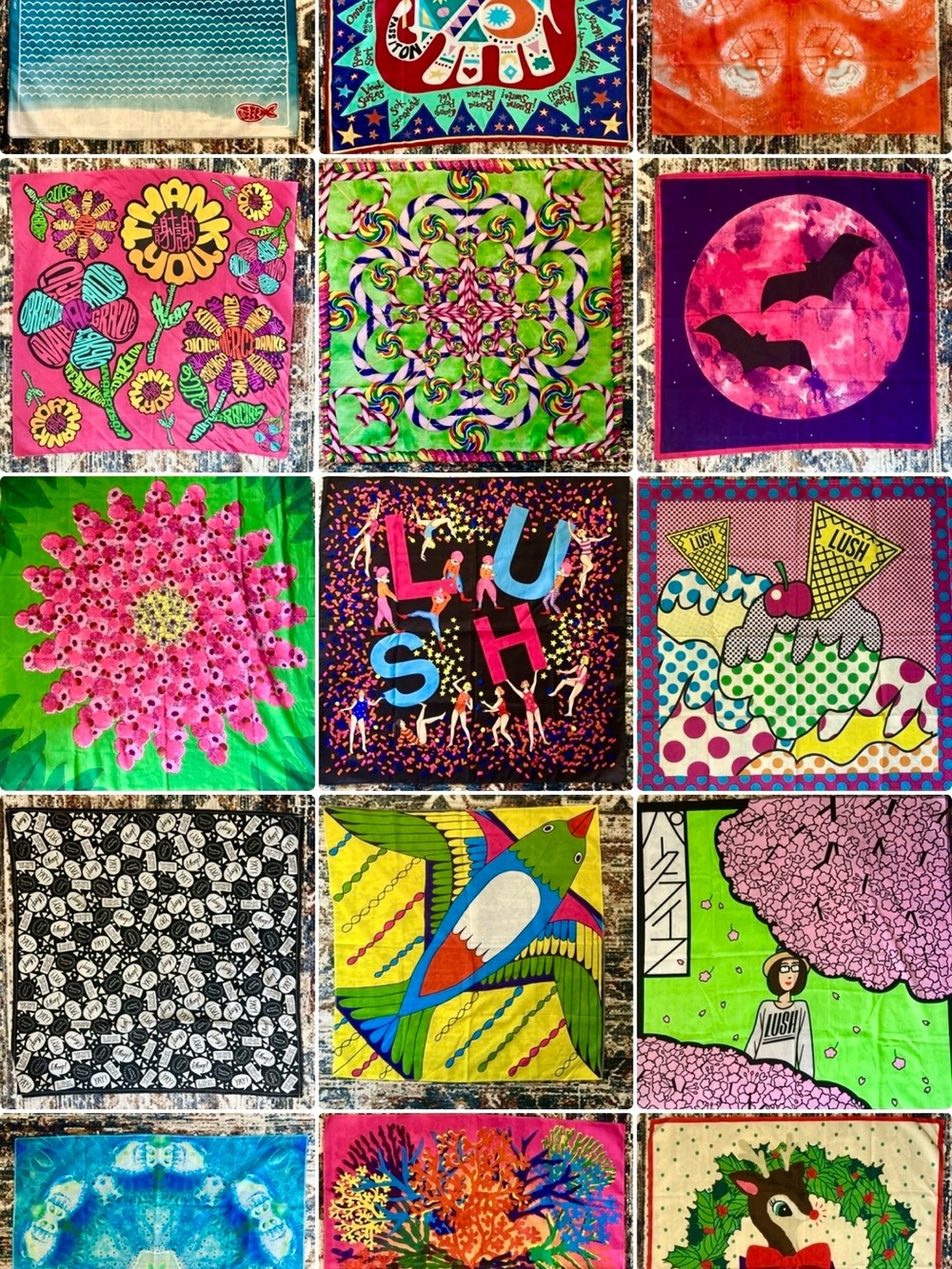 LUSH Knot Wrap Scarf Lot of 15 Collectible Limited Edition Colorful Whimsical